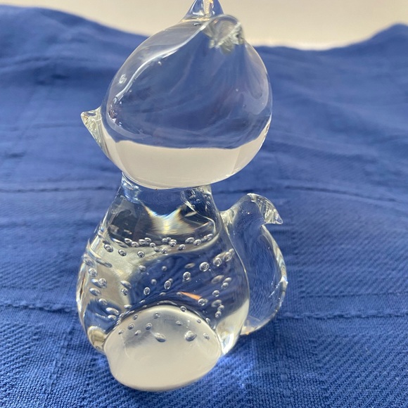 Crystal art glass hand blown cat figure paper weight w:bubbles inside - Picture 2 of 10